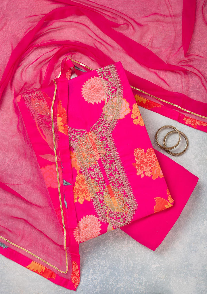 Pink Zariwork (Gold) Cotton Unstitched Salwar Suit