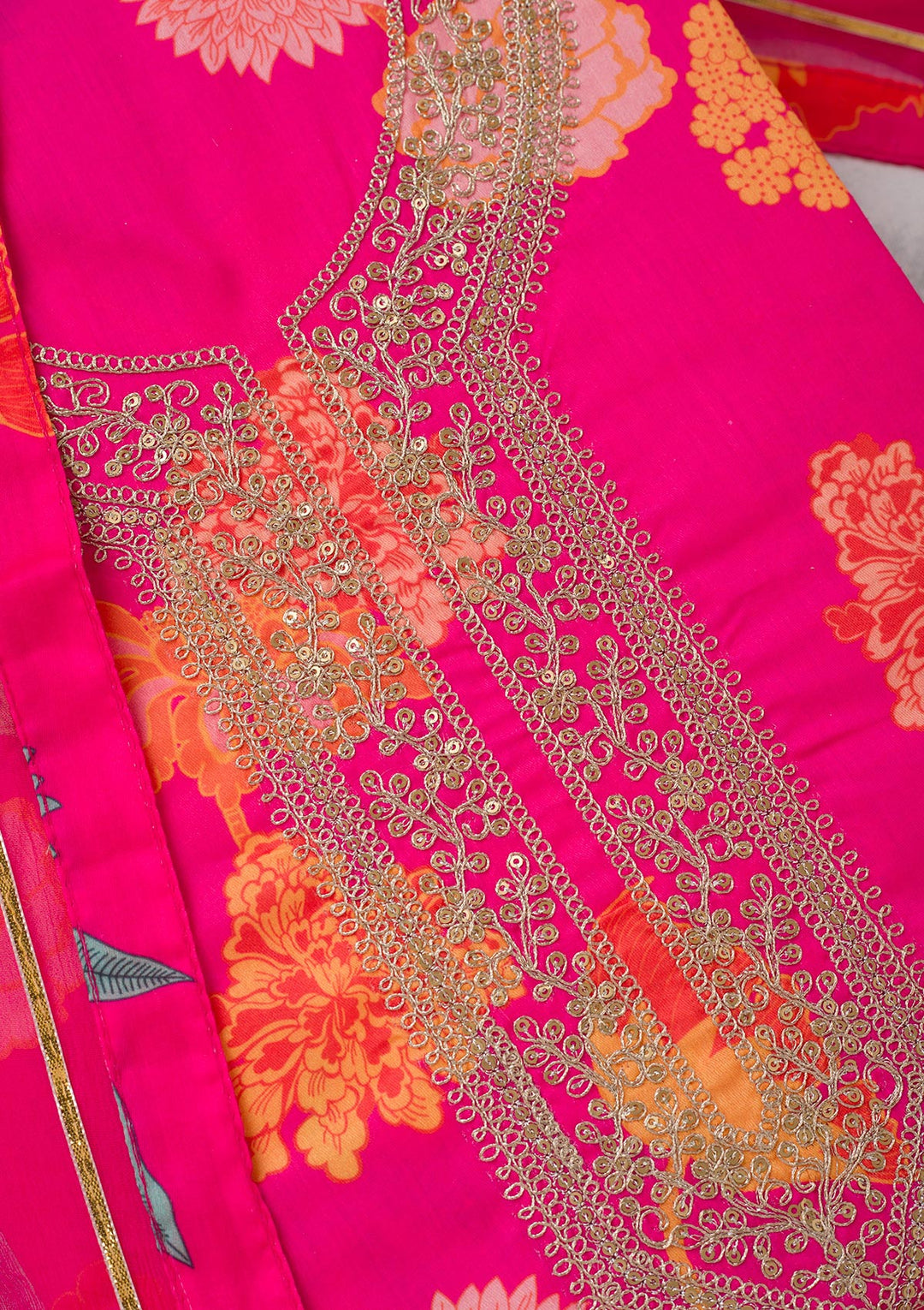 Pink Zariwork (Gold) Cotton Unstitched Salwar Suit