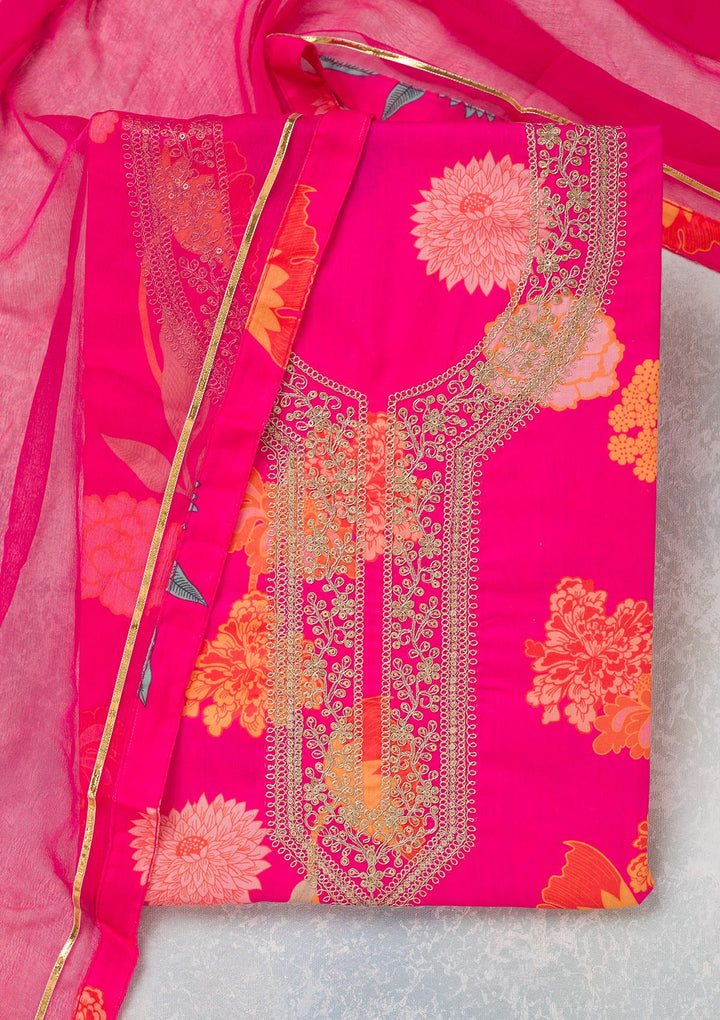 Pink Zariwork (Gold) Cotton Unstitched Salwar Suit