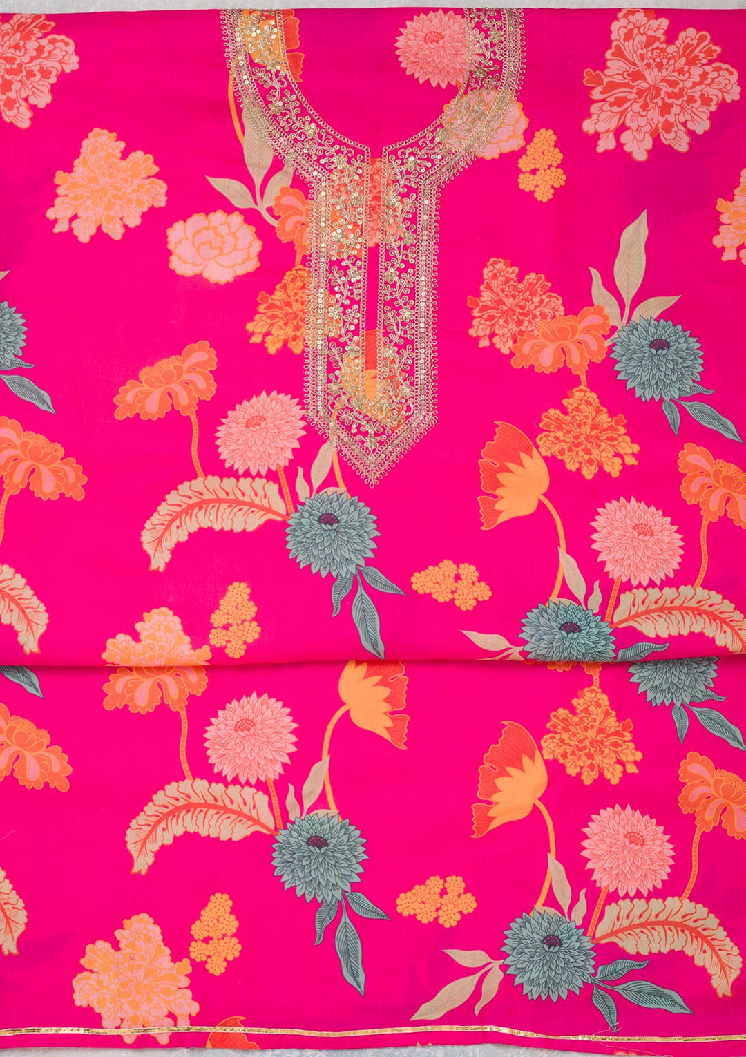Pink Zariwork (Gold) Cotton Unstitched Salwar Suit