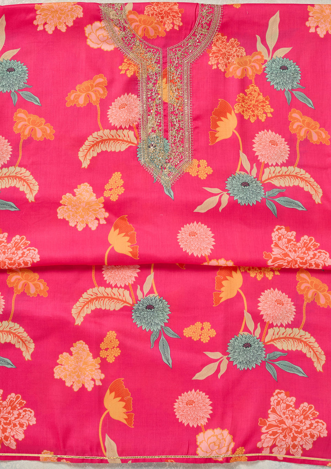 Pink Zariwork (Gold) Cotton Unstitched Salwar Suit