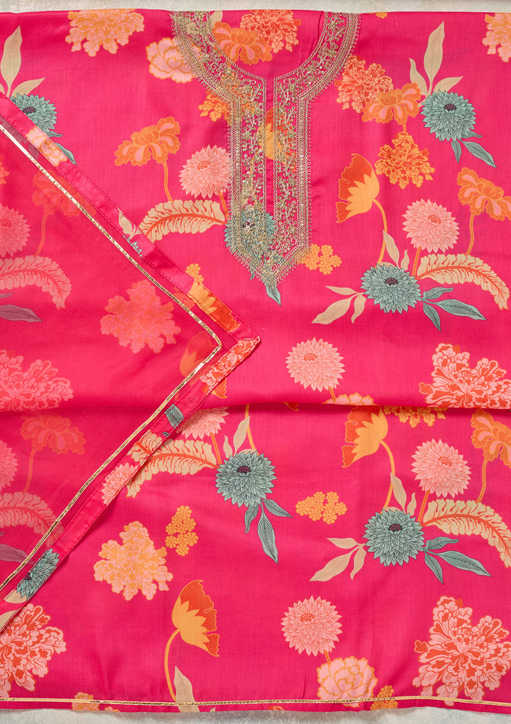 Pink Zariwork (Gold) Cotton Unstitched Salwar Suit