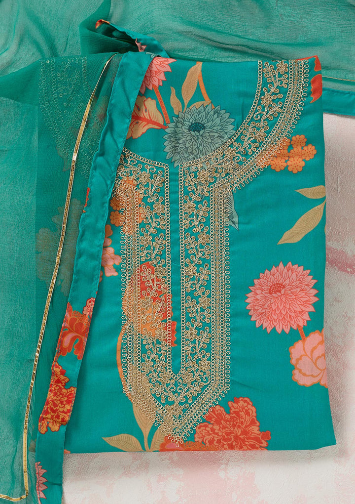 Rama Green Zariwork (Gold) Cotton Unstitched Salwar Suit