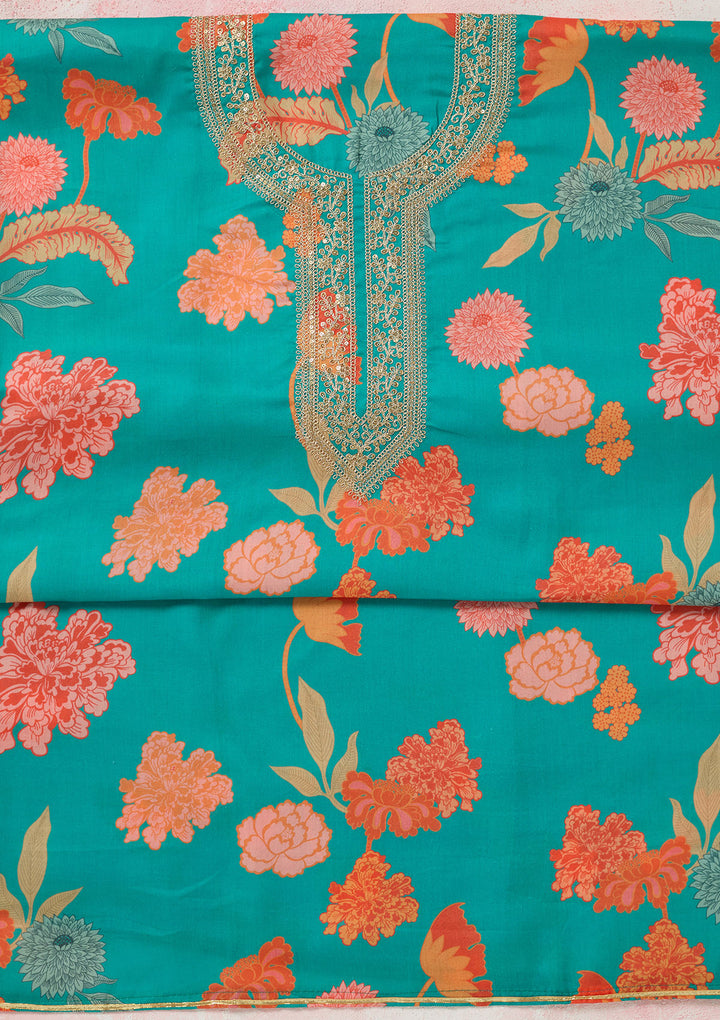 Rama Green Zariwork (Gold) Cotton Unstitched Salwar Suit