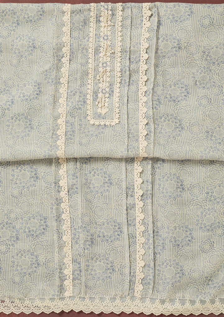 Light Grey Threadwork Cotton Unstitched Salwar Suit