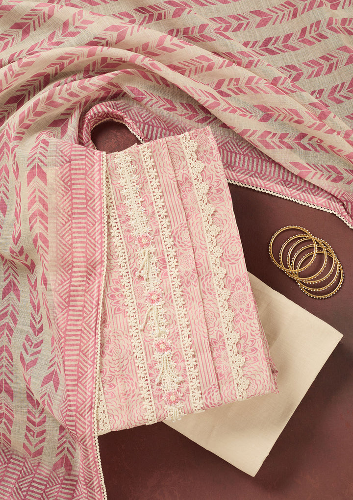 Onion Pink Zariwork Cotton Unstitched Salwar Suit