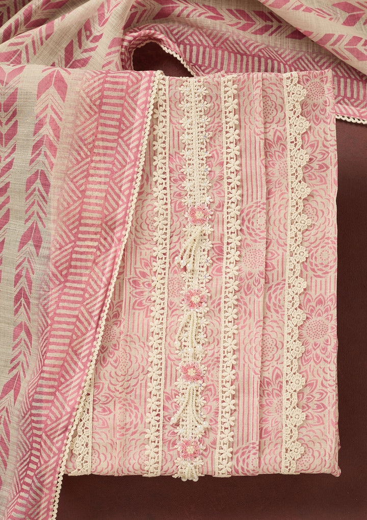 Onion Pink Zariwork Cotton Unstitched Salwar Suit