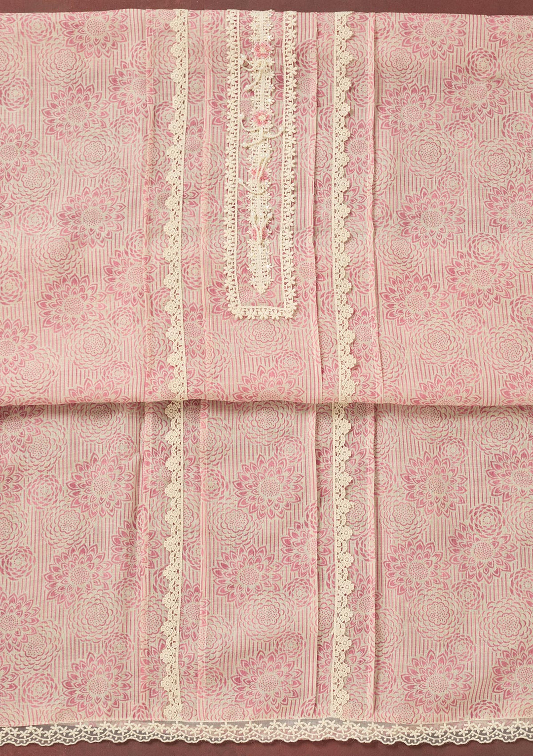 Onion Pink Zariwork Cotton Unstitched Salwar Suit