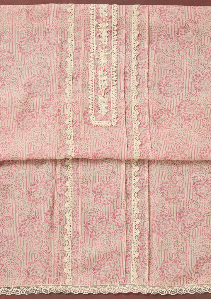 Onion Pink Zariwork Cotton Unstitched Salwar Suit