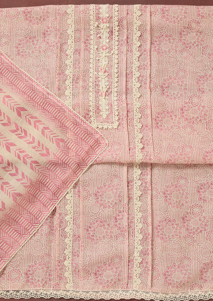 Onion Pink Zariwork Cotton Unstitched Salwar Suit