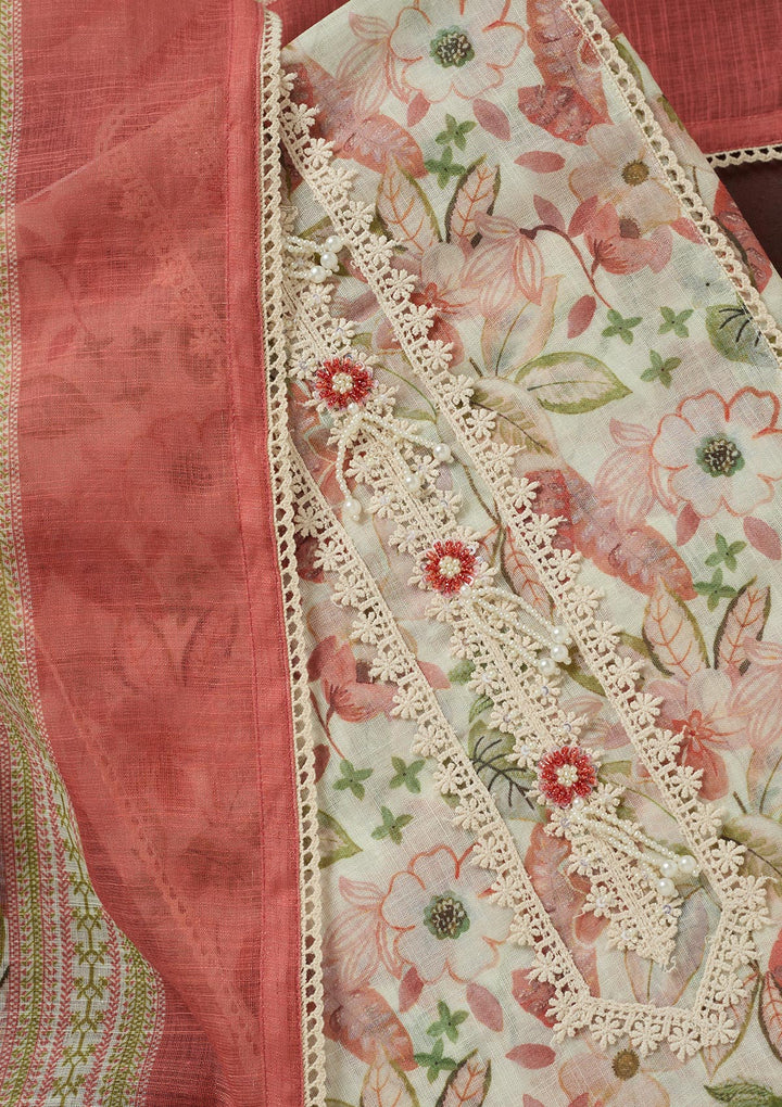 Rust Zariwork (Gold) Cotton Unstitched Salwar Suit