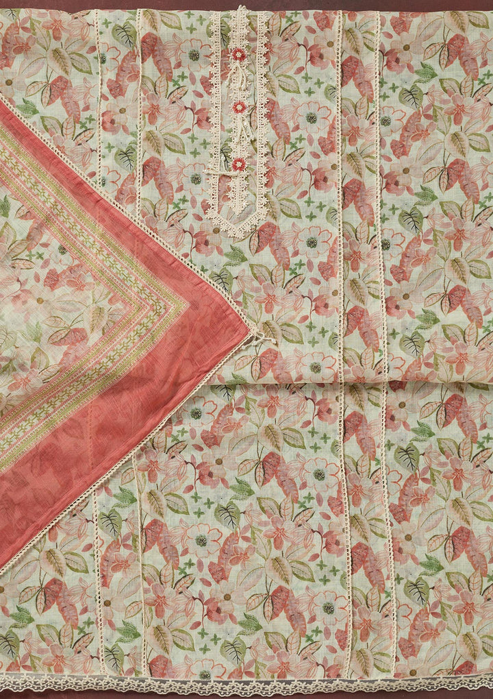 Rust Zariwork (Gold) Cotton Unstitched Salwar Suit