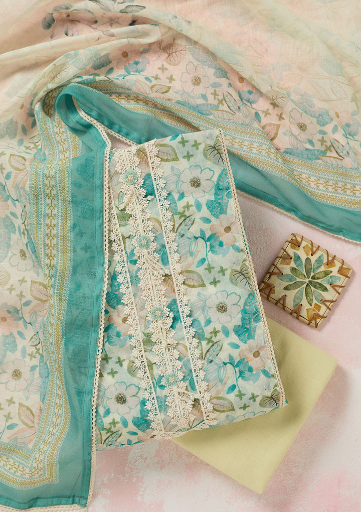 Sea Green Threadwork Linen Unstitched Salwar Suit