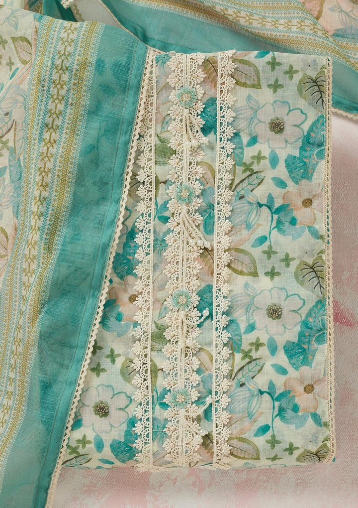 Sea Green Threadwork Linen Unstitched Salwar Suit