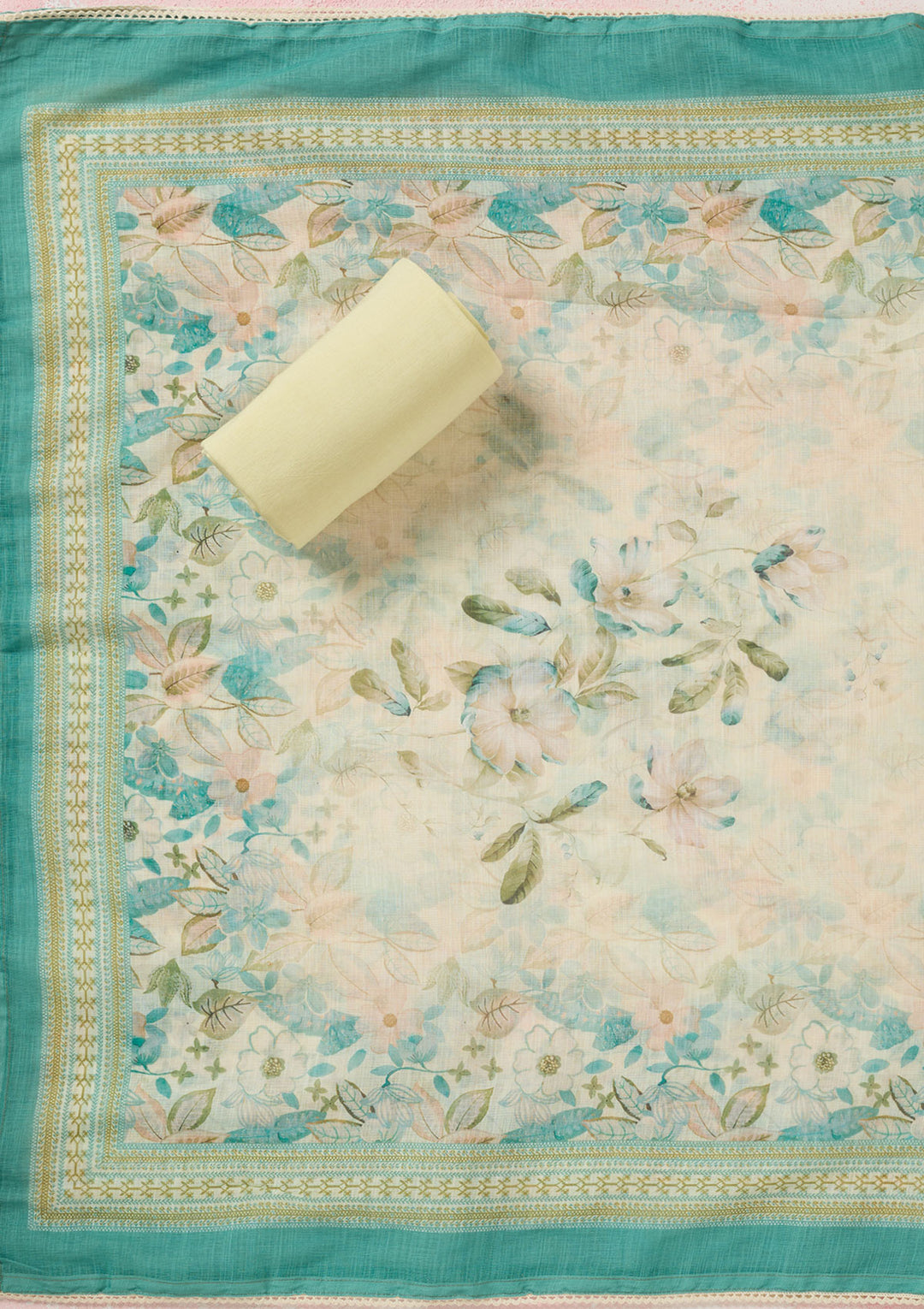 Sea Green Threadwork Linen Unstitched Salwar Suit