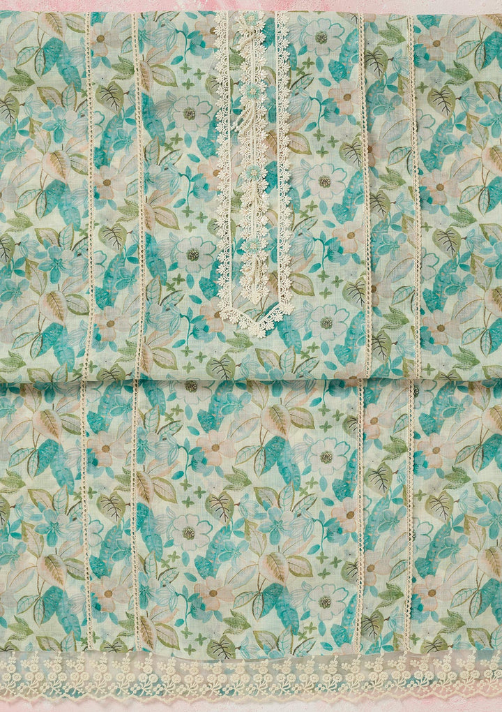 Sea Green Threadwork Linen Unstitched Salwar Suit