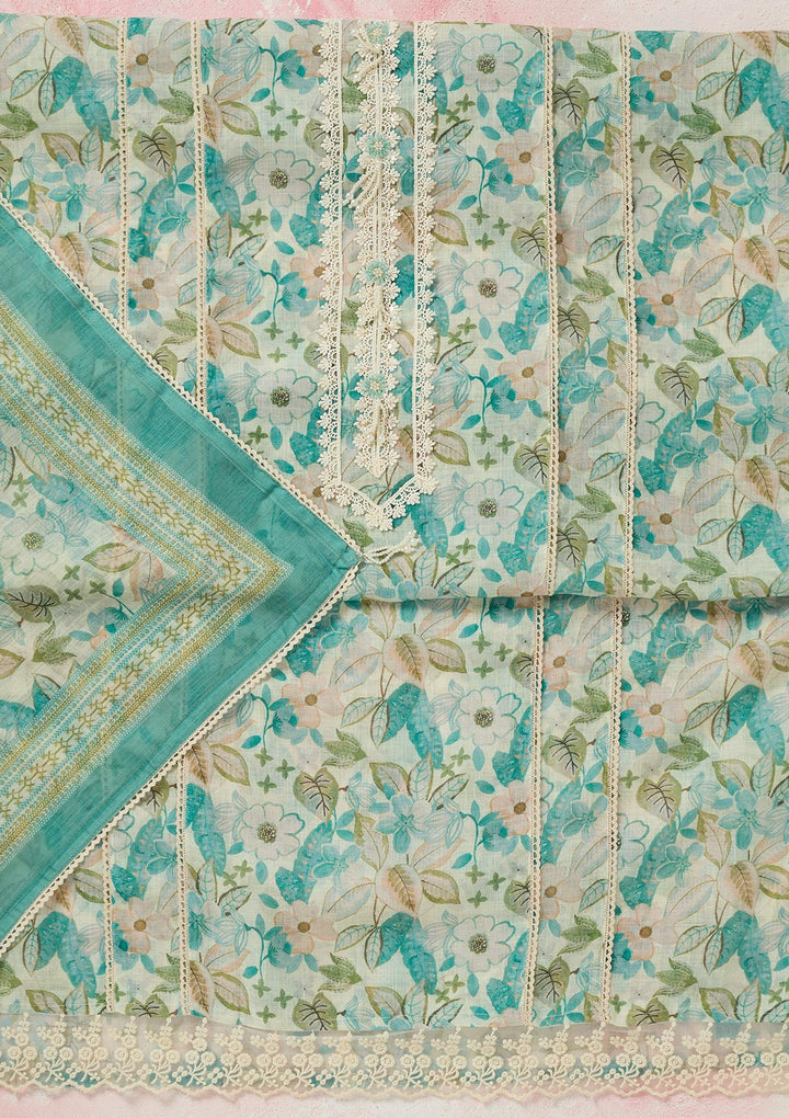 Sea Green Threadwork Linen Unstitched Salwar Suit