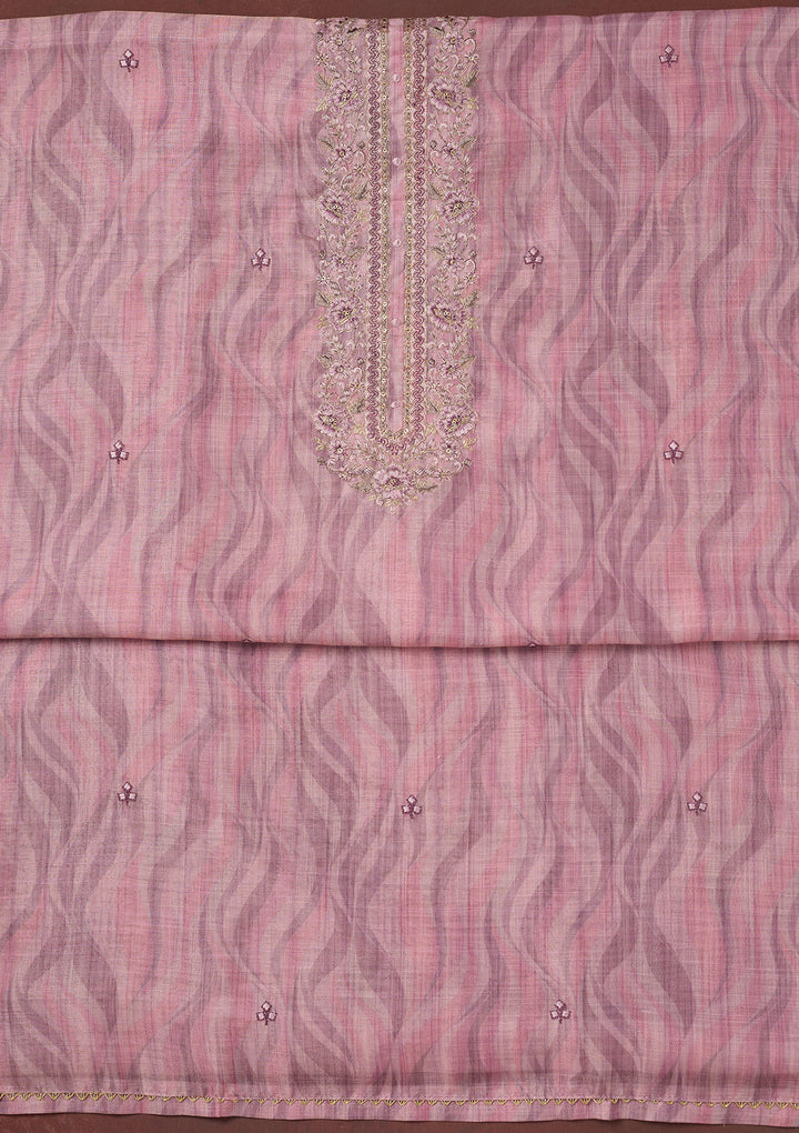 Lavender Threadwork Linen Unstitched Salwar Suit
