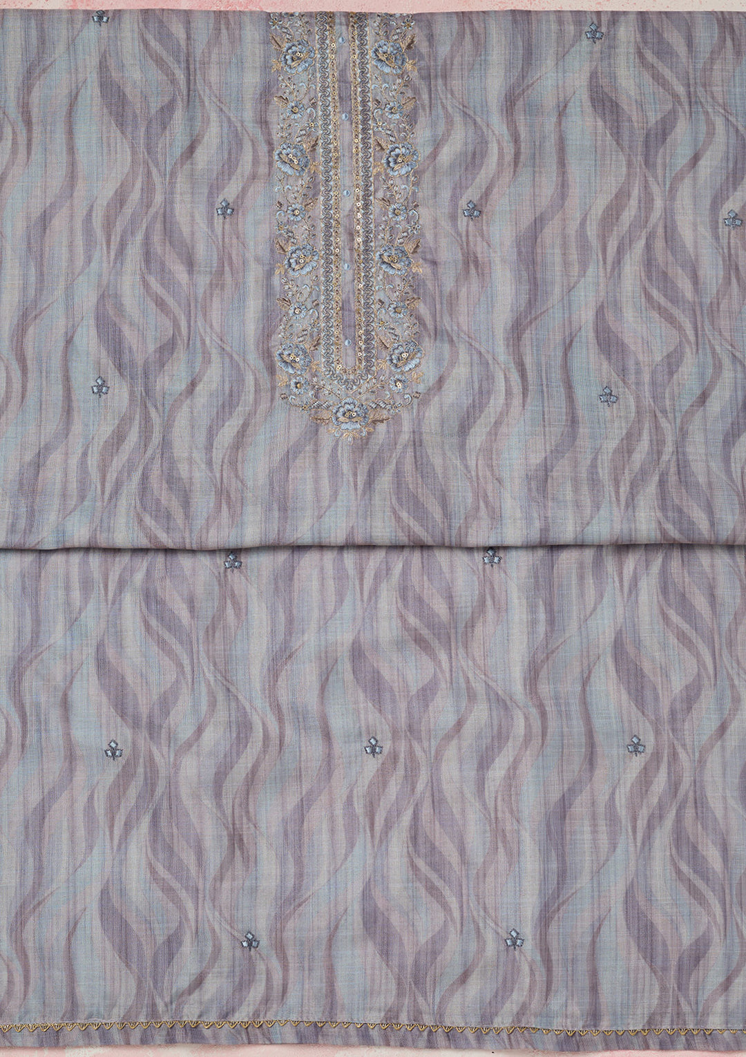 Purple Threadwork Linen Unstitched Salwar Suit