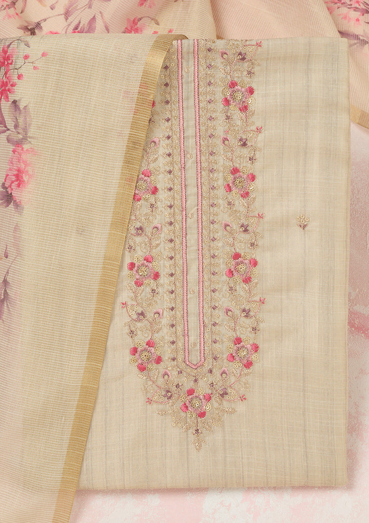 Cream Zariwork (Gold) Linen Unstitched Salwar Suit