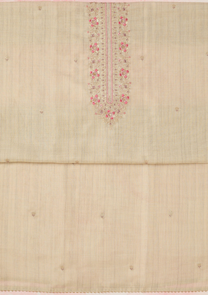 Cream Zariwork (Gold) Linen Unstitched Salwar Suit