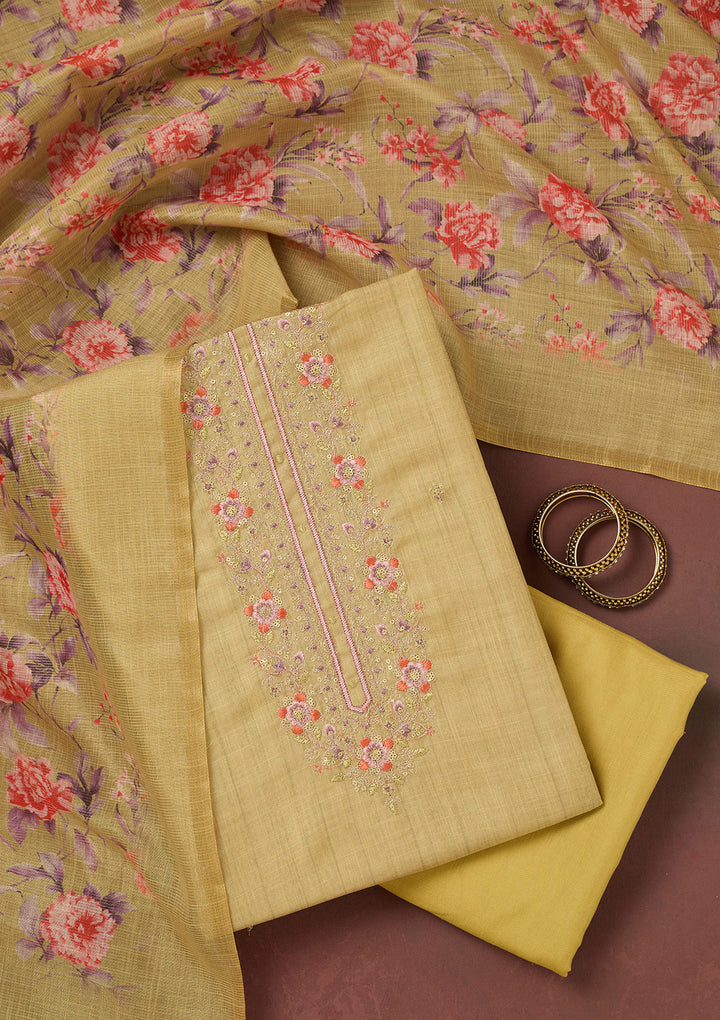 Gold Zariwork (Gold) Linen Unstitched Salwar Suit