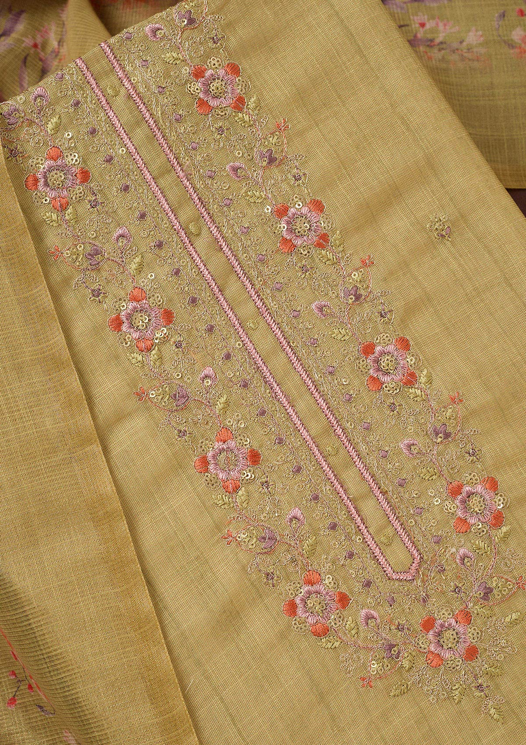 Gold Zariwork (Gold) Linen Unstitched Salwar Suit