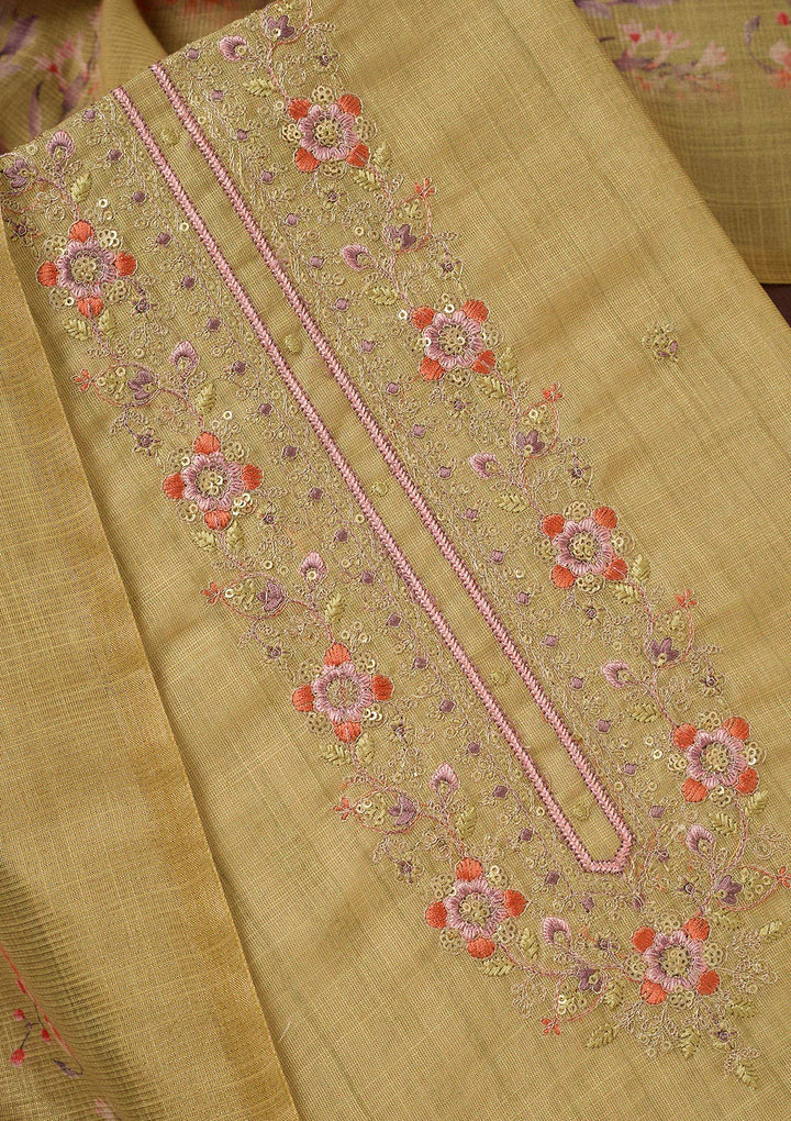 Gold Zariwork (Gold) Linen Unstitched Salwar Suit
