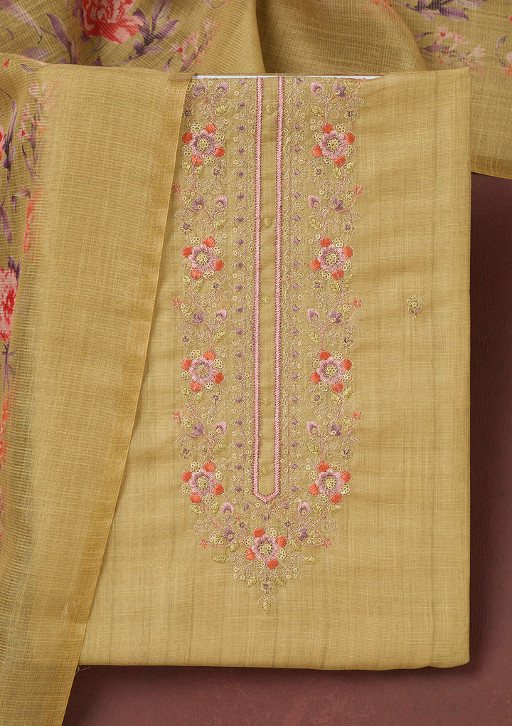 Gold Zariwork (Gold) Linen Unstitched Salwar Suit