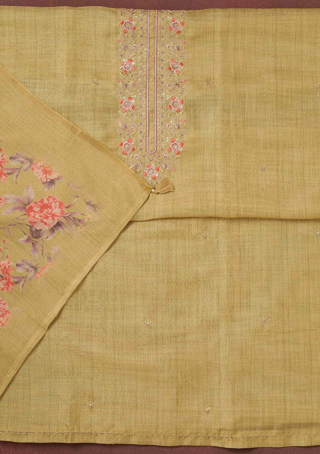 Gold Zariwork (Gold) Linen Unstitched Salwar Suit