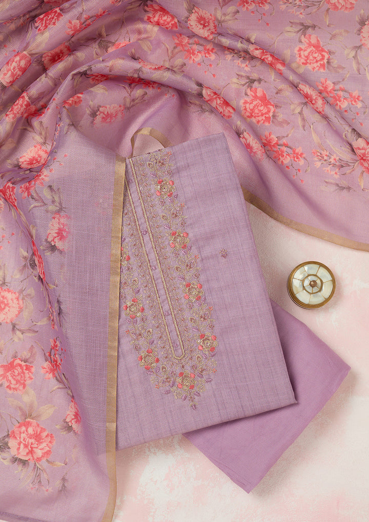 Lavender Zariwork (Gold) Linen Unstitched Salwar Suit
