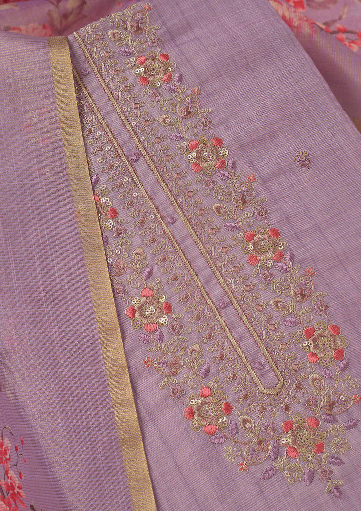 Lavender Zariwork (Gold) Linen Unstitched Salwar Suit