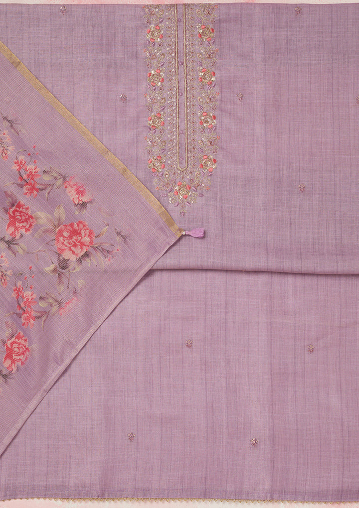 Lavender Zariwork (Gold) Linen Unstitched Salwar Suit