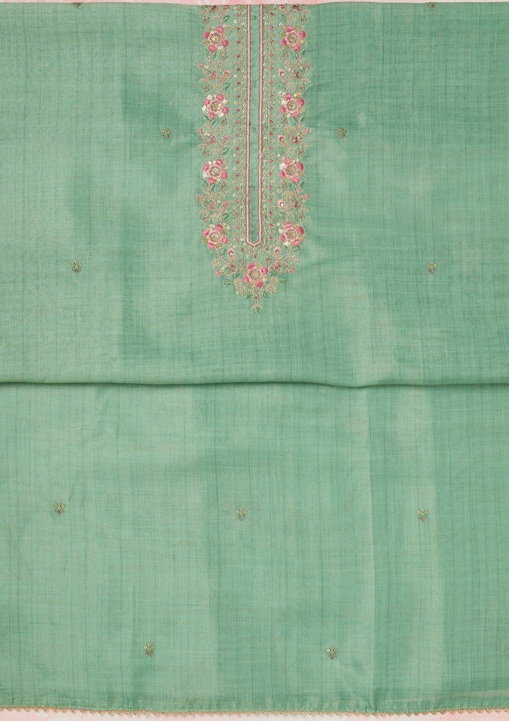 Sea Green Zariwork (Gold) Linen Unstitched Salwar Suit