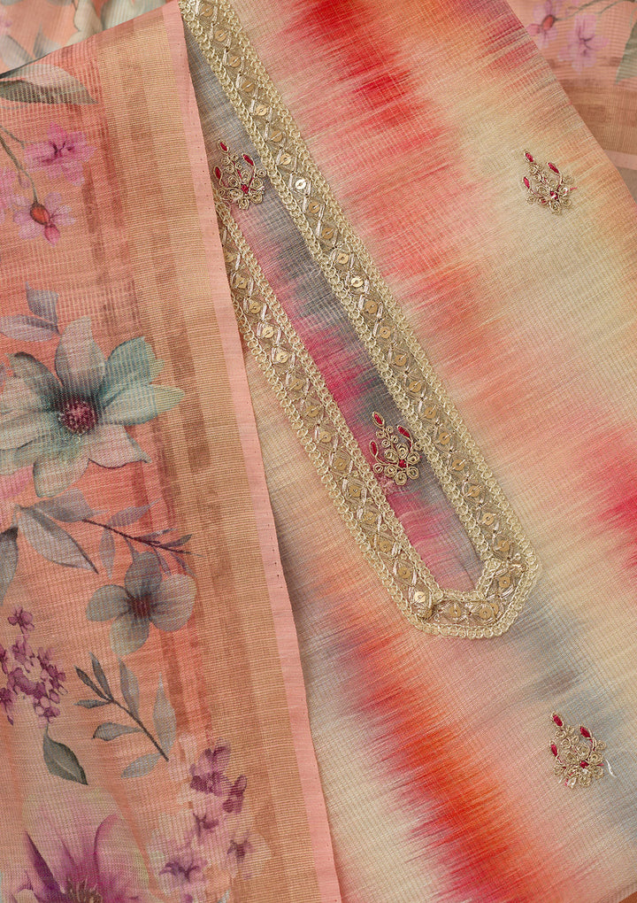 Multi Zariwork (Gold) Chanderi Unstitched Salwar Suit