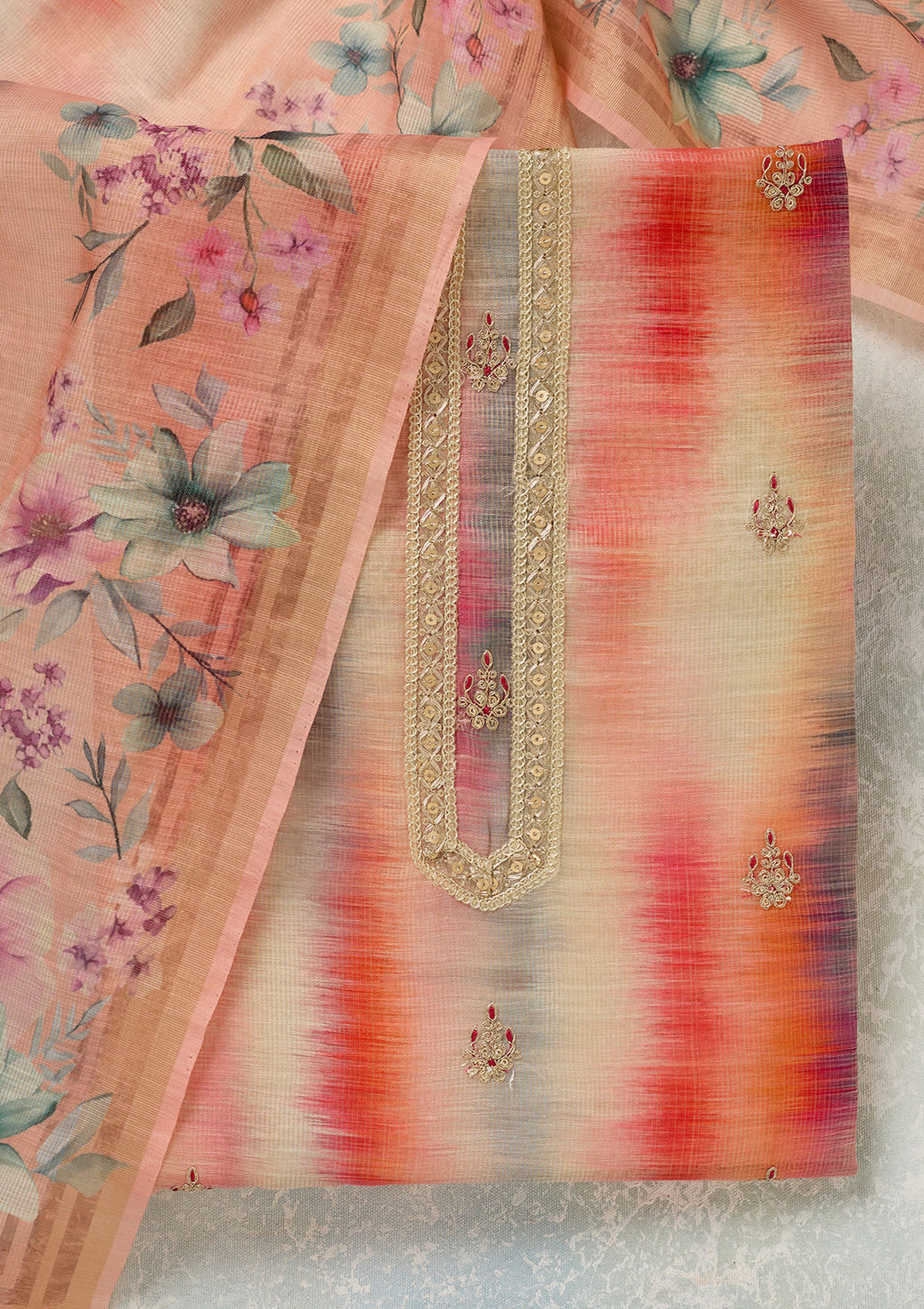 Multi Zariwork (Gold) Chanderi Unstitched Salwar Suit