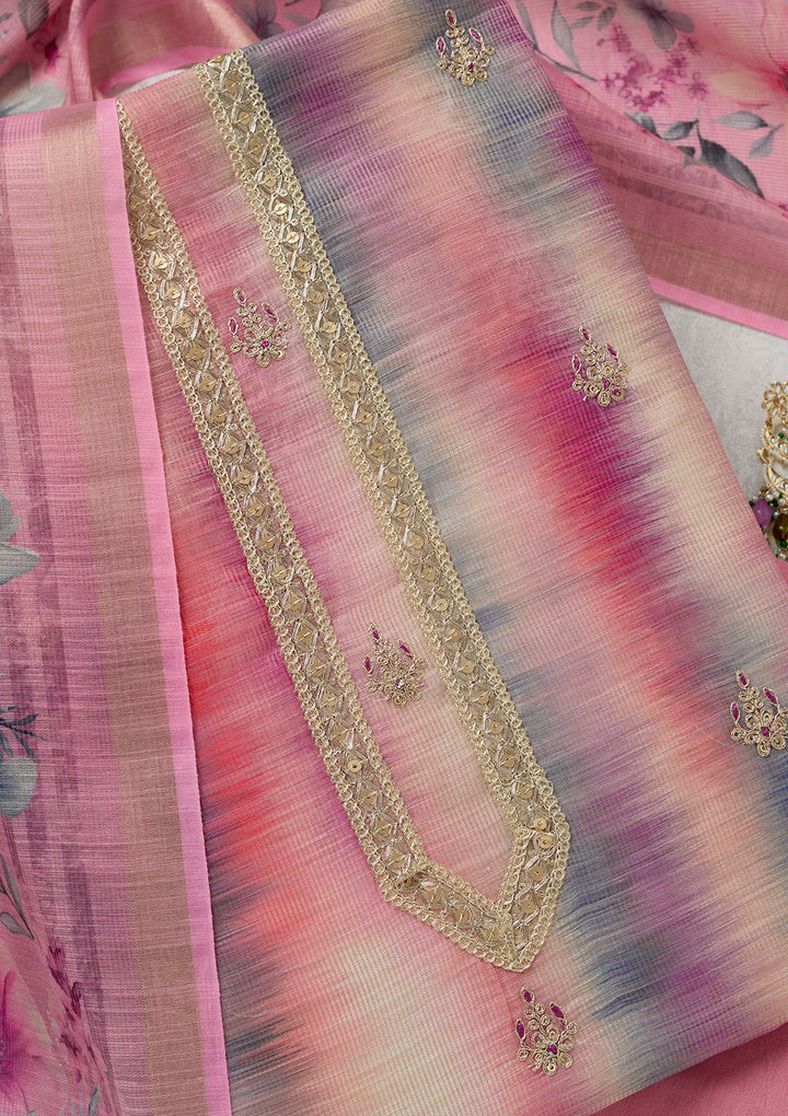 Multi Zariwork (Gold) Chanderi Unstitched Salwar Suit