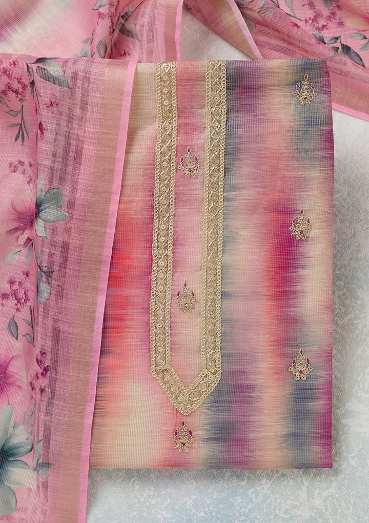 Multi Zariwork (Gold) Chanderi Unstitched Salwar Suit
