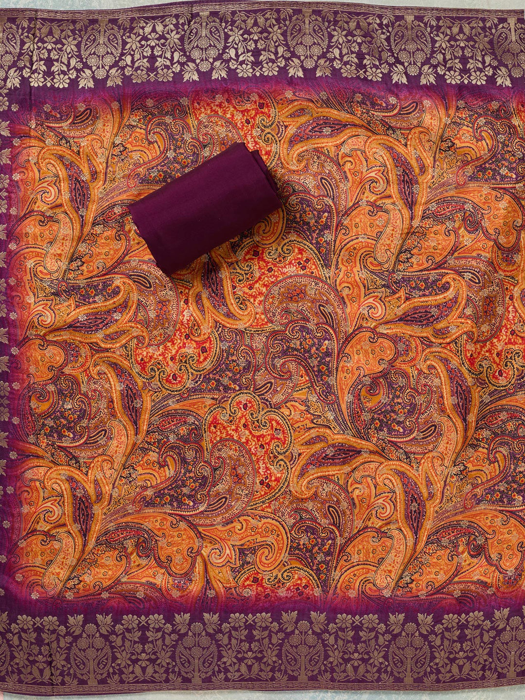 Purple Zariwork (Gold) Dola Silk Unstitched Salwar Suit