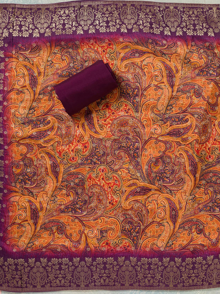 Purple Zariwork (Gold) Dola Silk Unstitched Salwar Suit