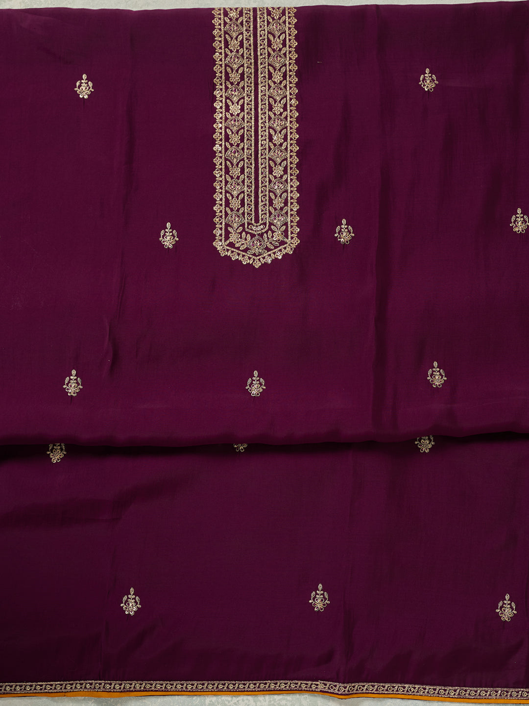 Purple Zariwork (Gold) Dola Silk Unstitched Salwar Suit