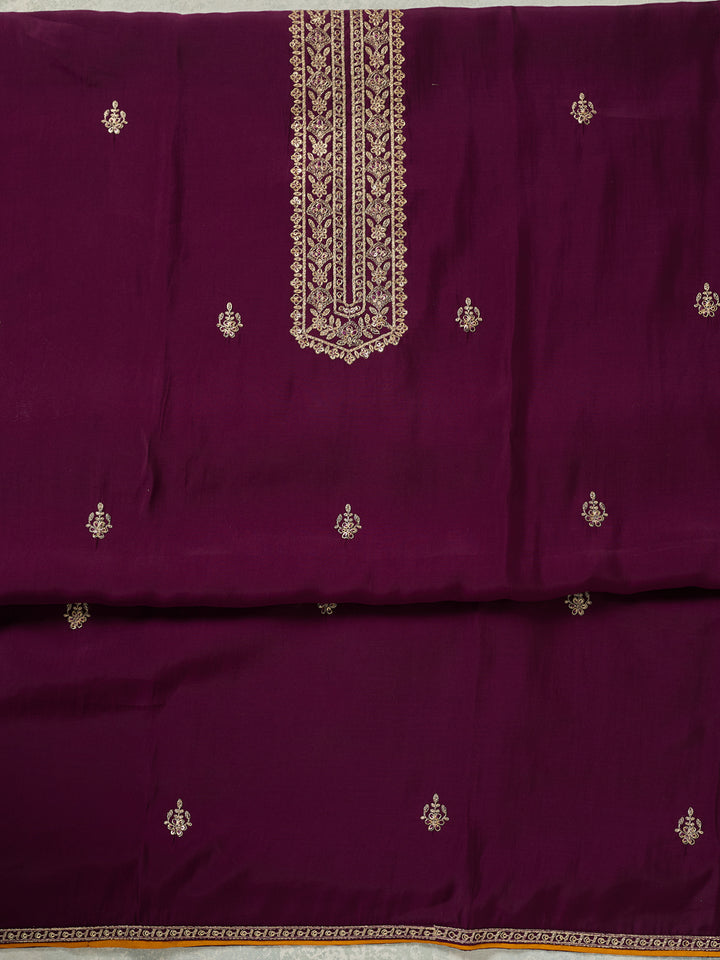 Purple Zariwork (Gold) Dola Silk Unstitched Salwar Suit