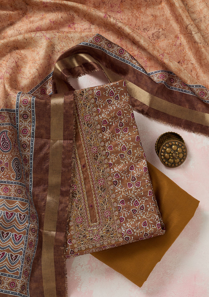 Mustard Zariwork (Gold) Chanderi Unstitched Salwar Suit