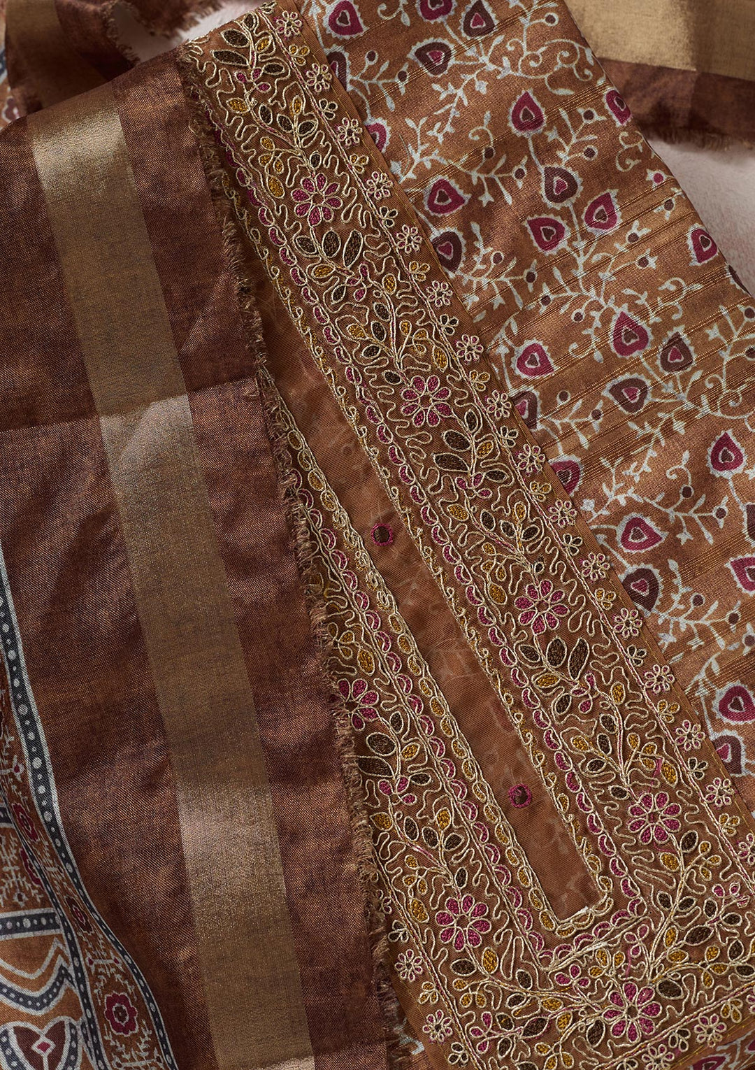 Mustard Zariwork (Gold) Chanderi Unstitched Salwar Suit