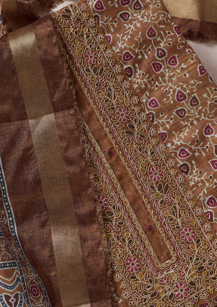 Mustard Zariwork (Gold) Chanderi Unstitched Salwar Suit