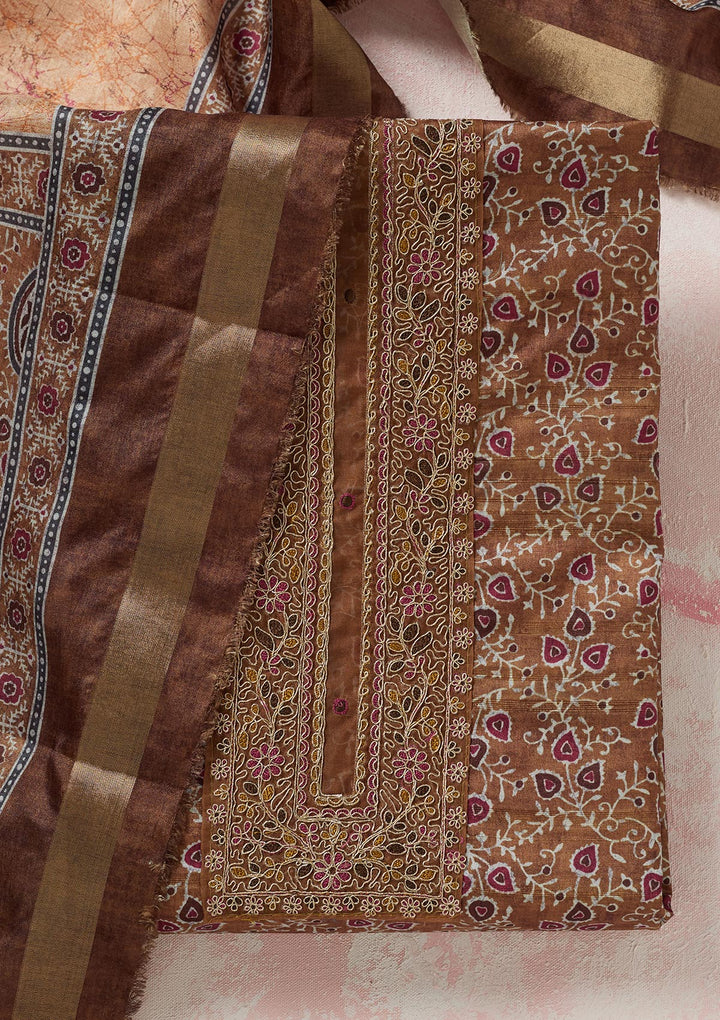 Mustard Zariwork (Gold) Chanderi Unstitched Salwar Suit