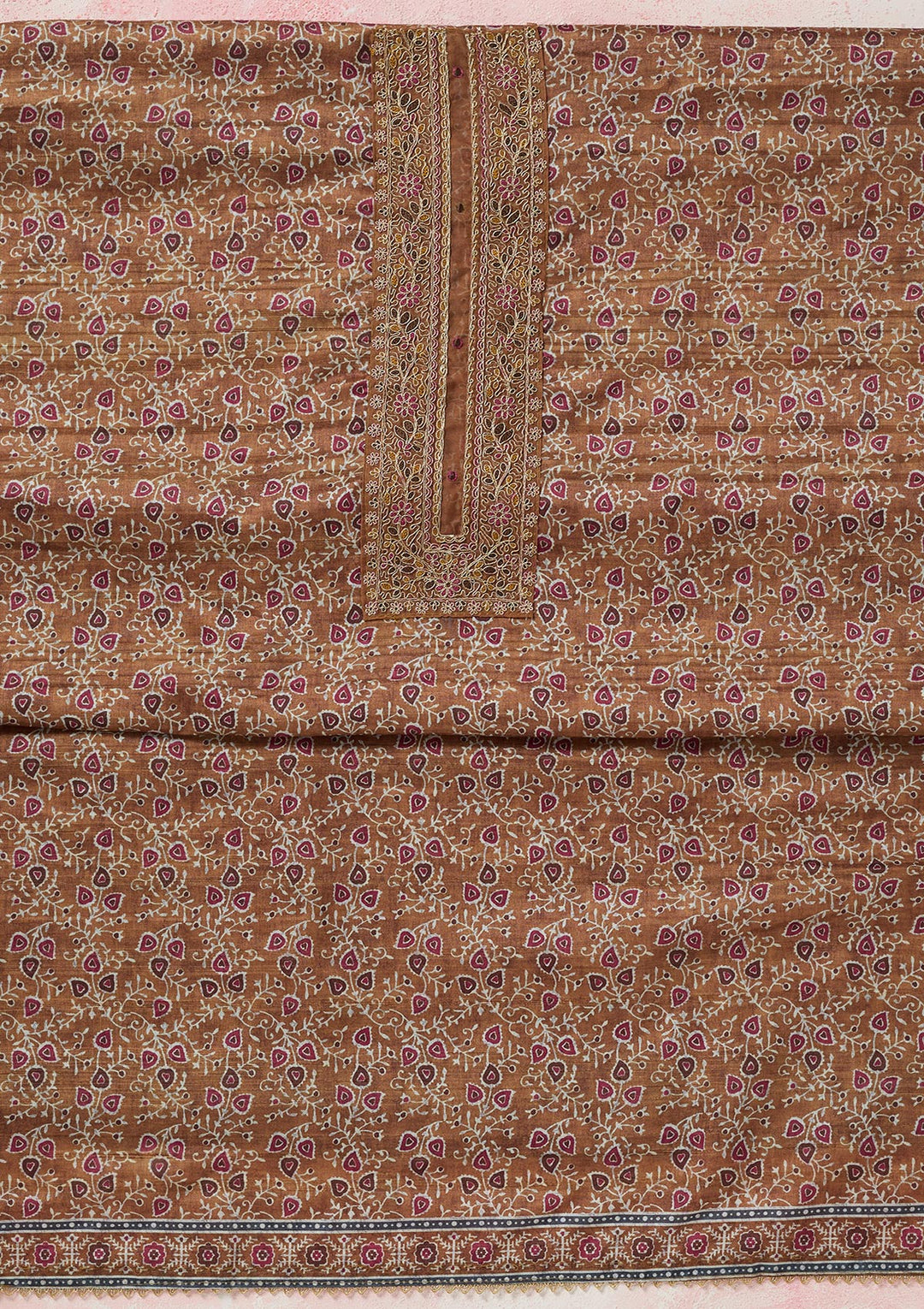 Mustard Zariwork (Gold) Chanderi Unstitched Salwar Suit