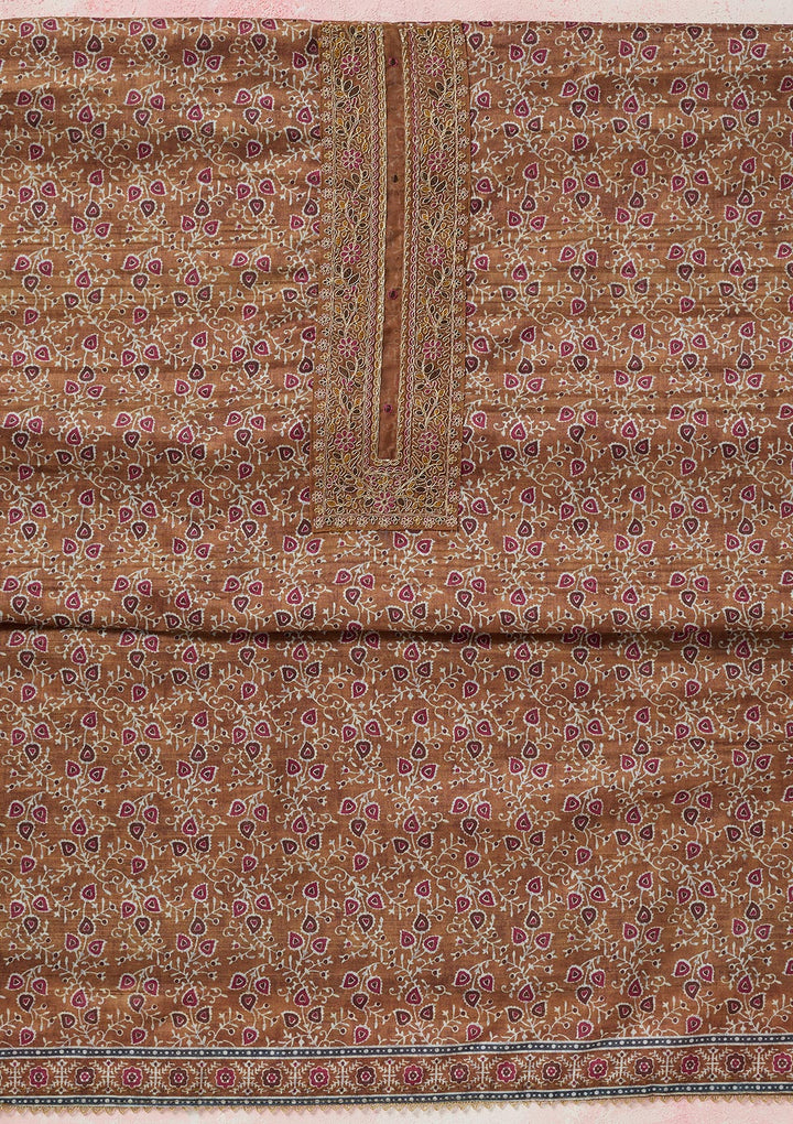 Mustard Zariwork (Gold) Chanderi Unstitched Salwar Suit