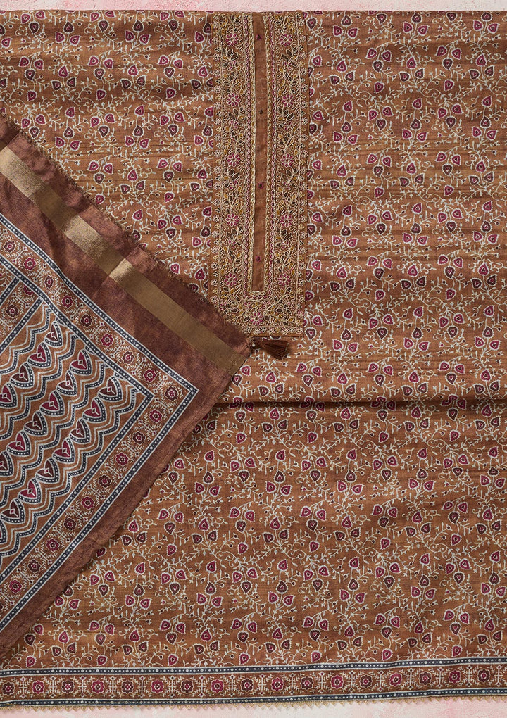 Mustard Zariwork (Gold) Chanderi Unstitched Salwar Suit