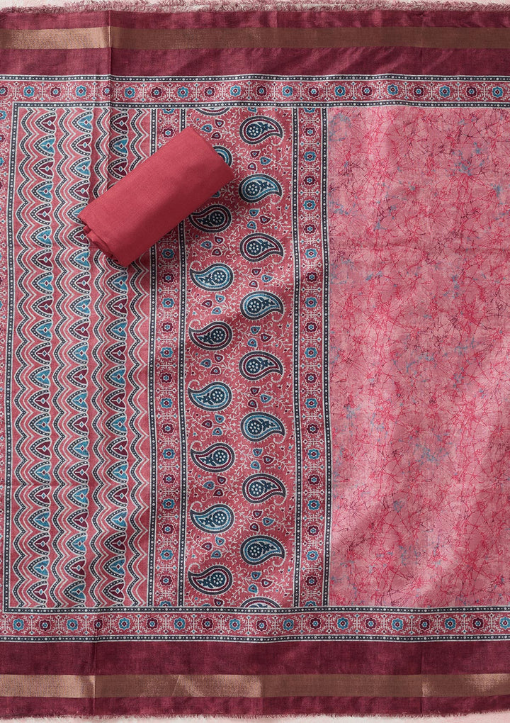 Onion Pink Zariwork (Gold) Chanderi Unstitched Salwar Suit